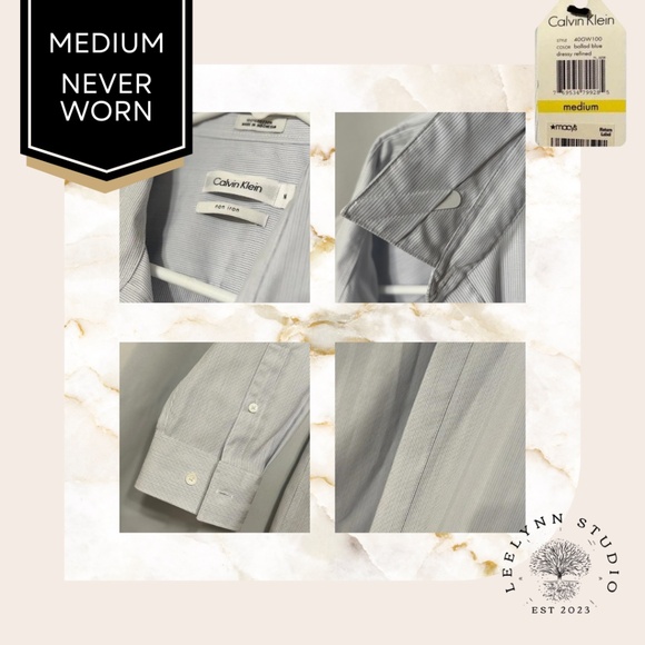 Calvin Klein Non-Iron Shirt M - Ballad Blue Delicate Stripe w/ Original Tags - Picture 2 of 11